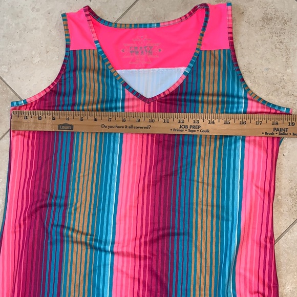 NWOT Crazy Train Serape neon tank top size small. Oversized Summer Cowgirl RODEO - Picture 7 of 8